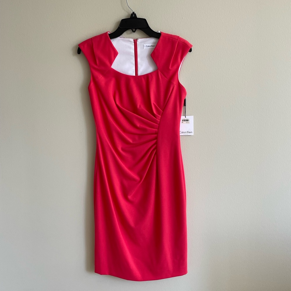 New with tags - Calvin Klein dress with ruching, watermelon